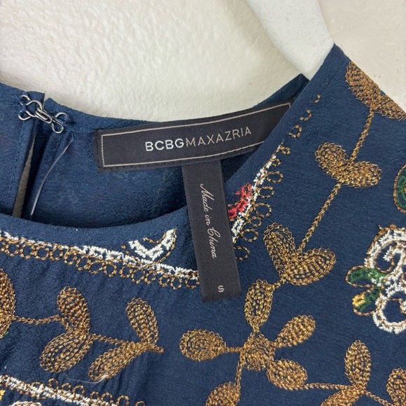 BCBG Maxazria Maxi Dress Womens Sz S Multicolor Embroidery Long Sleeve Blue Boho - Picture 4 of 7